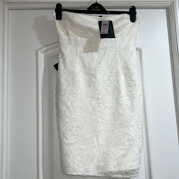 NWT-0P，2P 4P - Ann Taylor white rosette tulle chiffon strapless dress